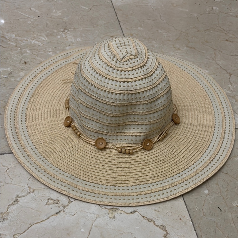 Elegant Beige Sun Hat with Button Accents